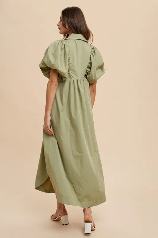 Image of Annie Wear Smocked Puff Sleeve Midi Dress | Queeble.shop