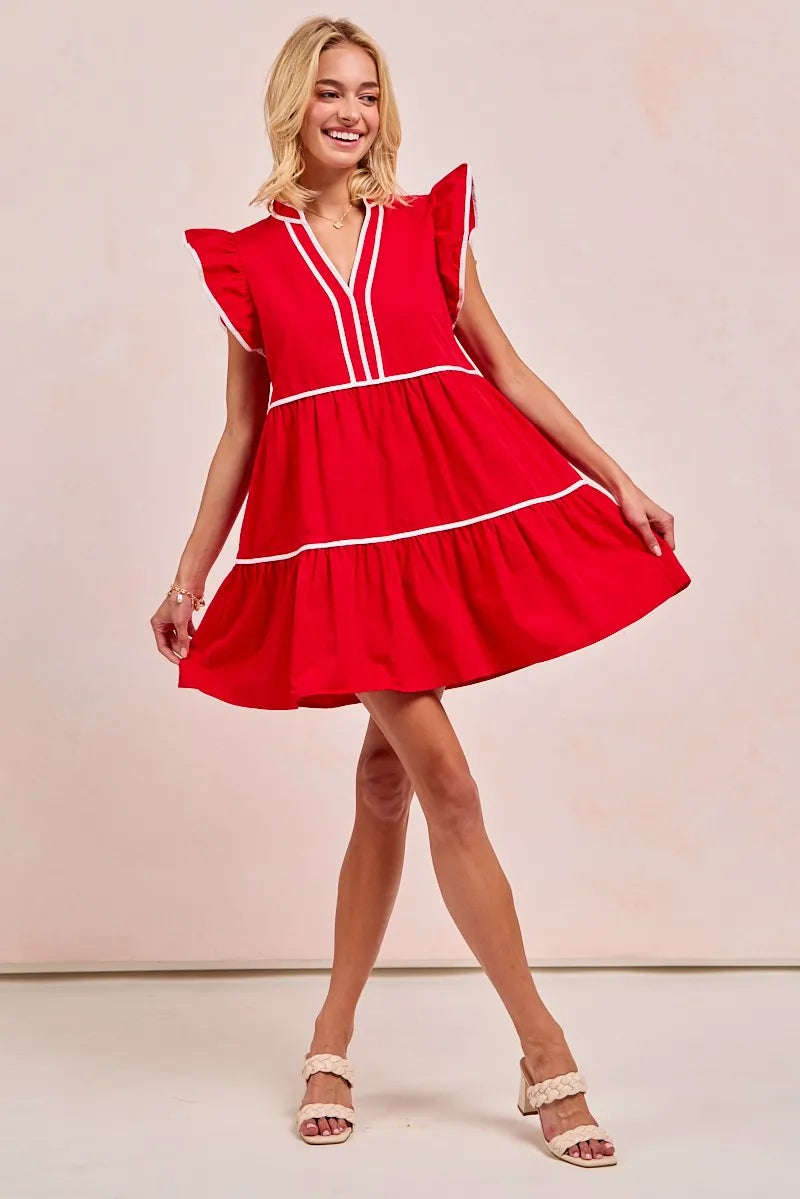 Image of BiBi Gameday Theme Contrast Binding Ruffled Dress | Queeble.shop
