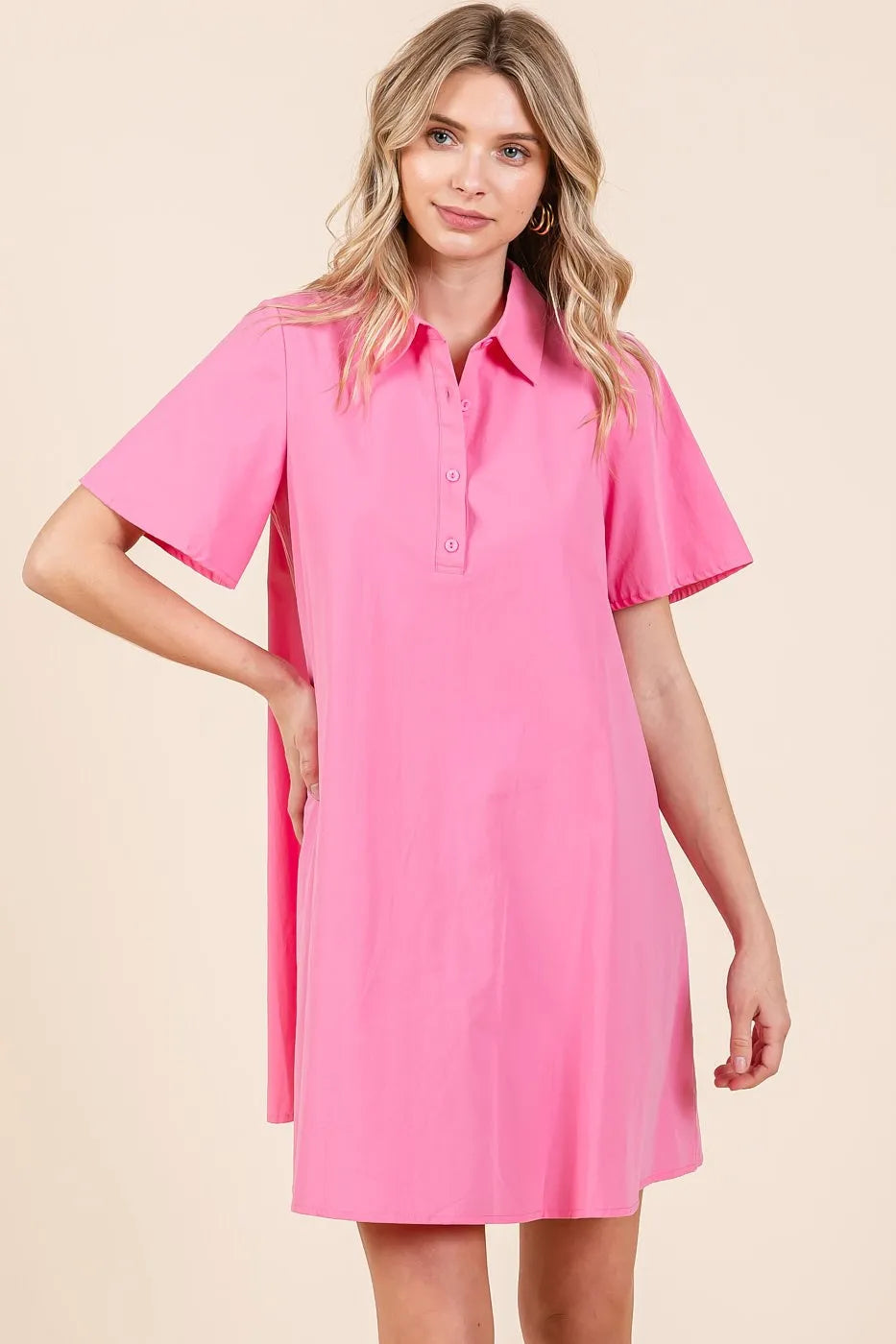 Image of Mittoshop Poplin Collar Pleated Back Mini Dress | Queeble.shop