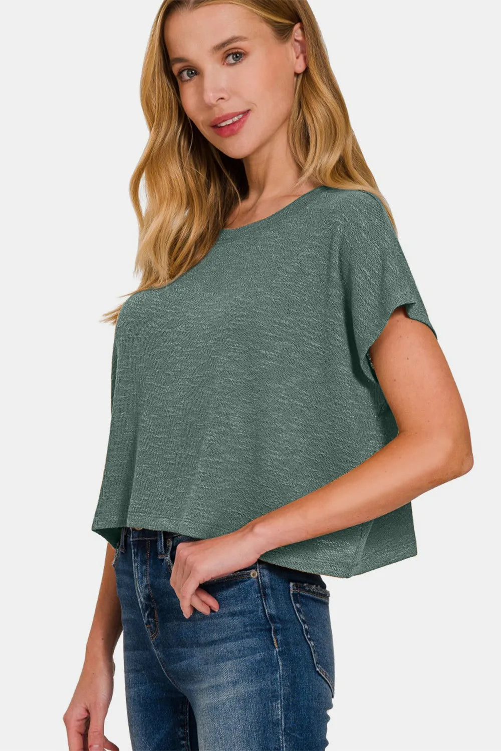 Image of Zenana Round Neck Short Sleeve Crop T-Shirt | Queeble.shop