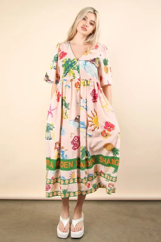Image of VERY J Button Down Printed Midi Dress | Queeble.shop