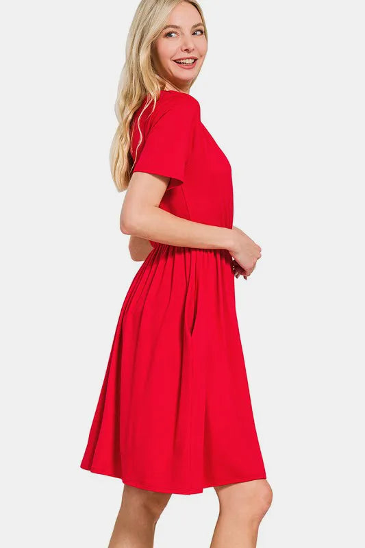 Image of Zenana Surplice Short Sleeve Brushed DTY Dress | Queeble.shop