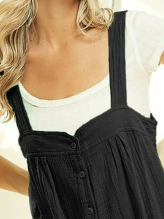 Image of BiBi Gauze Buttoned Up Overall Jumpsuit with Pockets | Queeble.shop