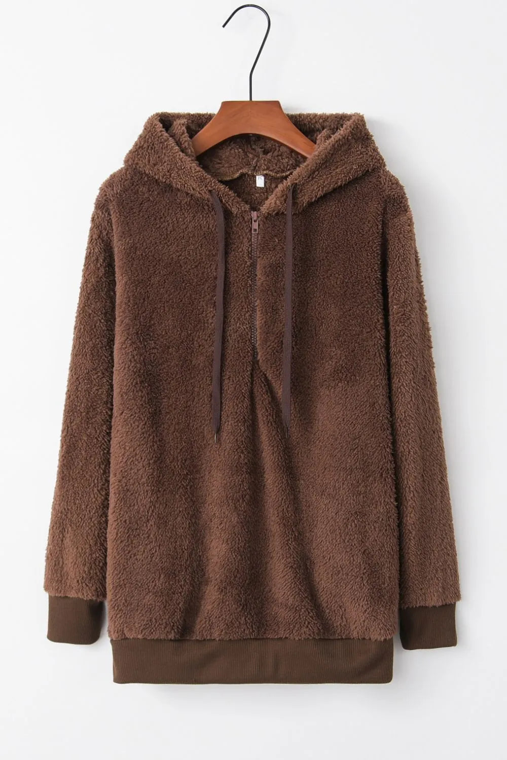 Image of Full Size Quarter-Zip Drawstring Teddy Hoodie | Queeble.shop
