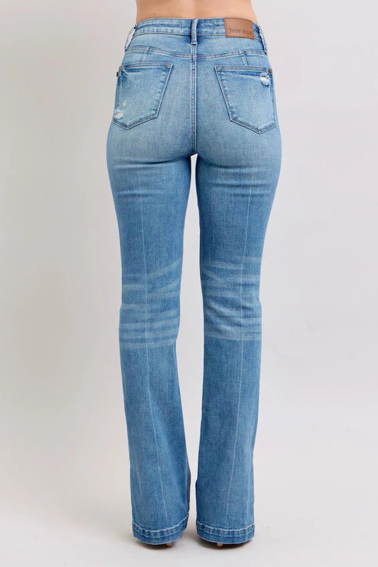 Image of Judy Blue HW Tummy Control Vintage Wash Side Slit Slim Boot Jeans | Queeble.shop