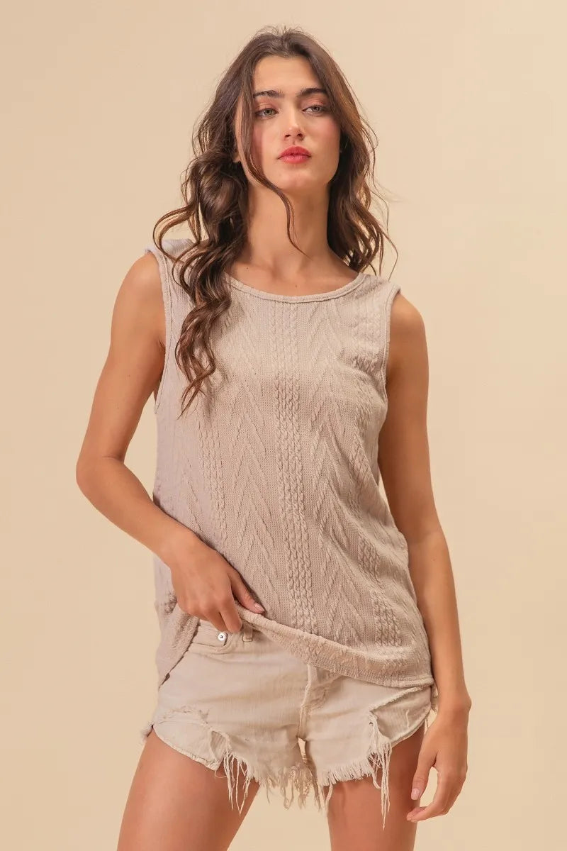 Image of BiBi Textured Sweather Knit Twist Back Sleeveless Top | Queeble.shop