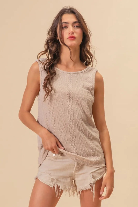 Image of BiBi Textured Sweather Knit Twist Back Sleeveless Top | Queeble.shop