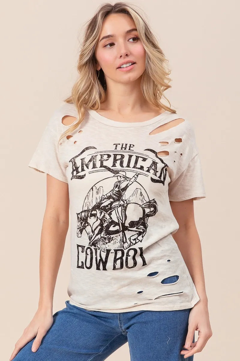 Image of BiBi Cotton Slub Laser Top American Cow Boy Graphic | Queeble.shop