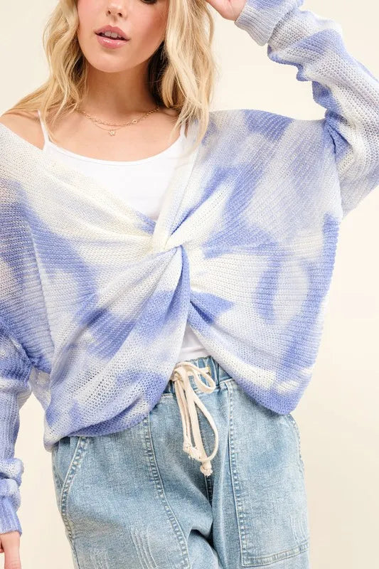 Image of And The Why Blue Tie Dye Twisted Sweater | Queeble.shop