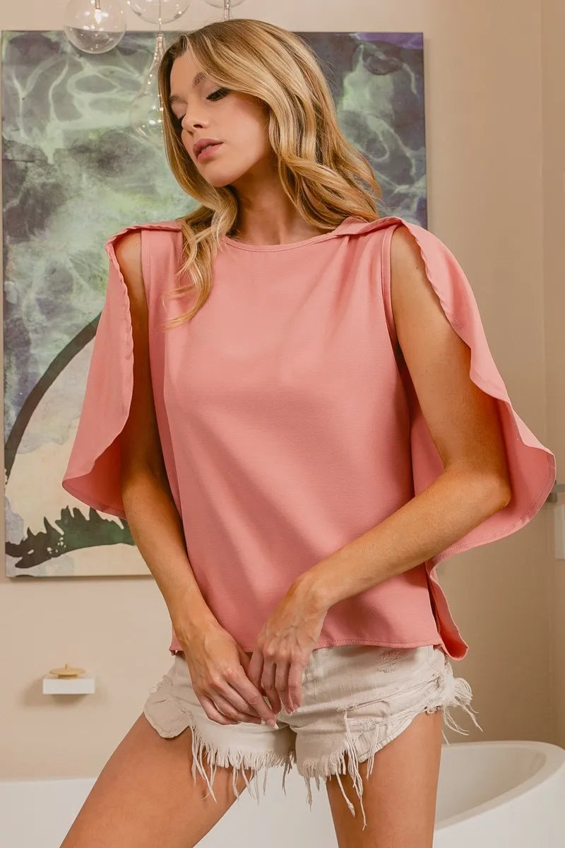 Image of BiBi Woven Top With Fold Over Back Detail | Queeble.shop