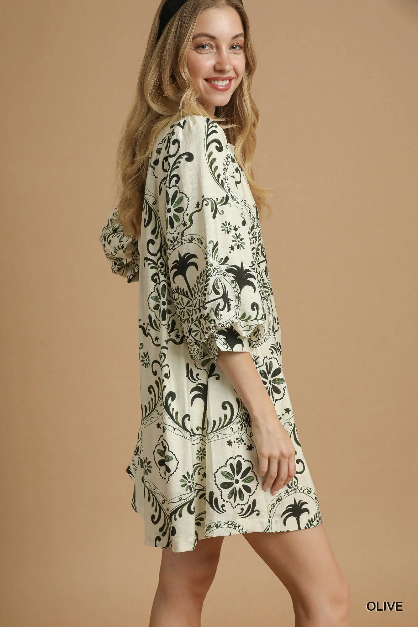 Image of Umgee Boho Printed Balloon Sleeve Mini Dress | Queeble.shop