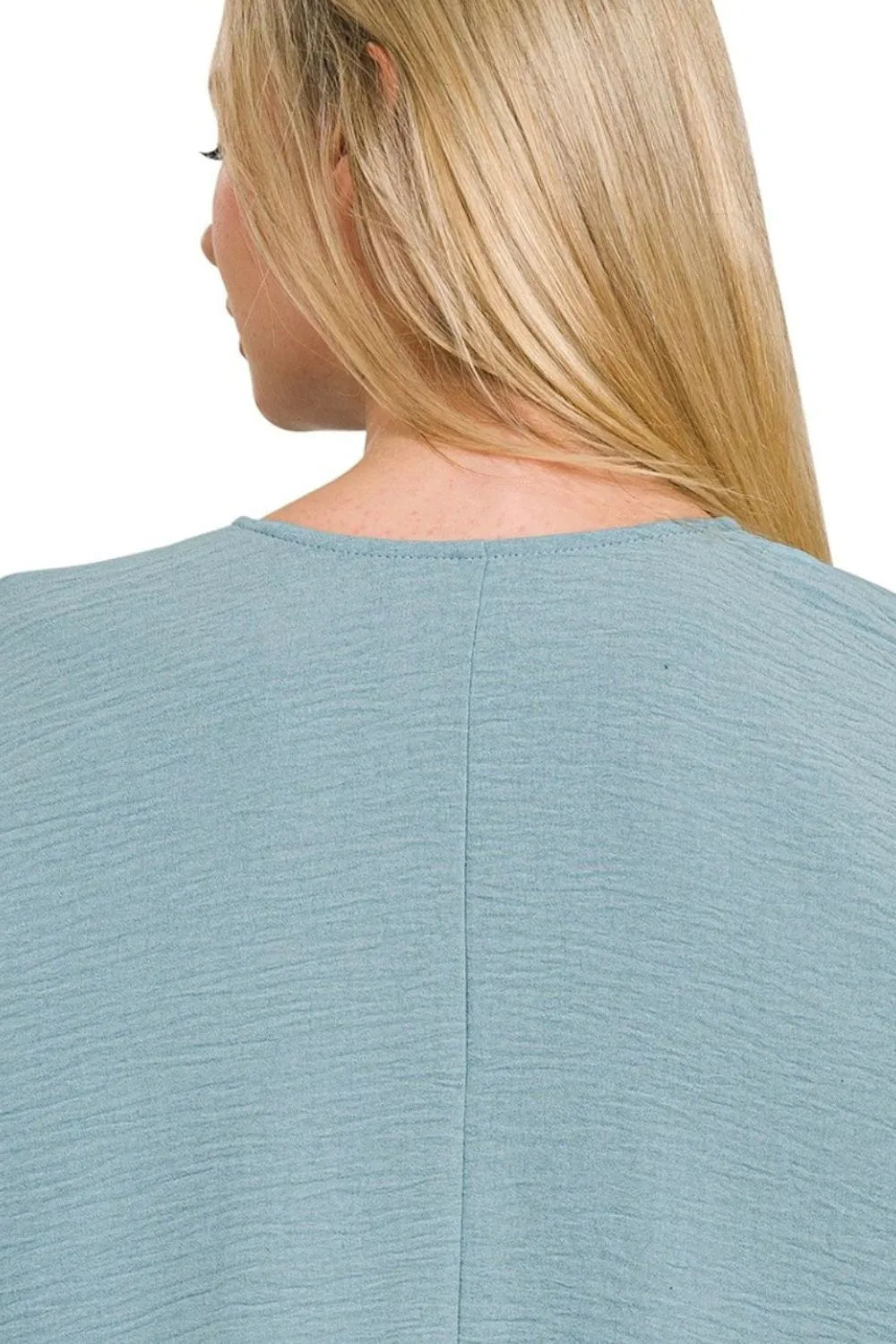 Image of Zenana Woven Airflow V-neck Puff Half Sleeve Top | Queeble.shop