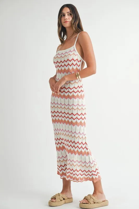 Image of MABLE Lightweight Pointelle Chevron Knit Maxi Dress | Queeble.shop