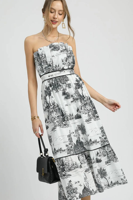 Image of Umgee Printed Tiered Tube Midi Dress | Queeble.shop