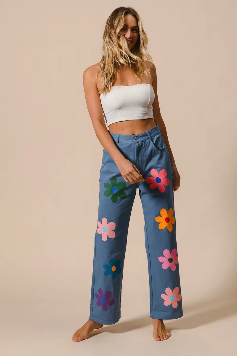 Image of BiBi Flower Print Straight Legs Pants | Queeble.shop