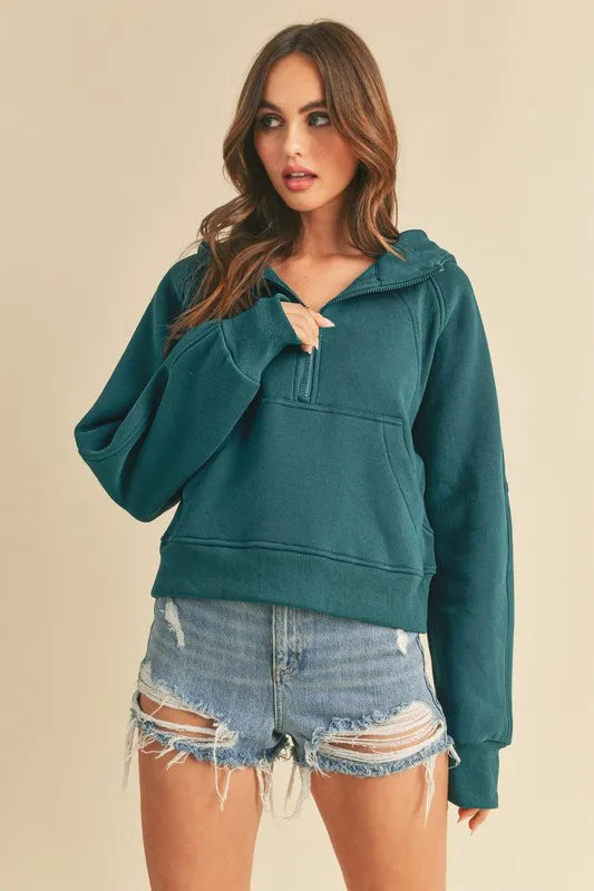 Image of Aemi + Co Half Zip Raglan Sleeve Hoodie with Kangaroo Pocket | Queeble.shop