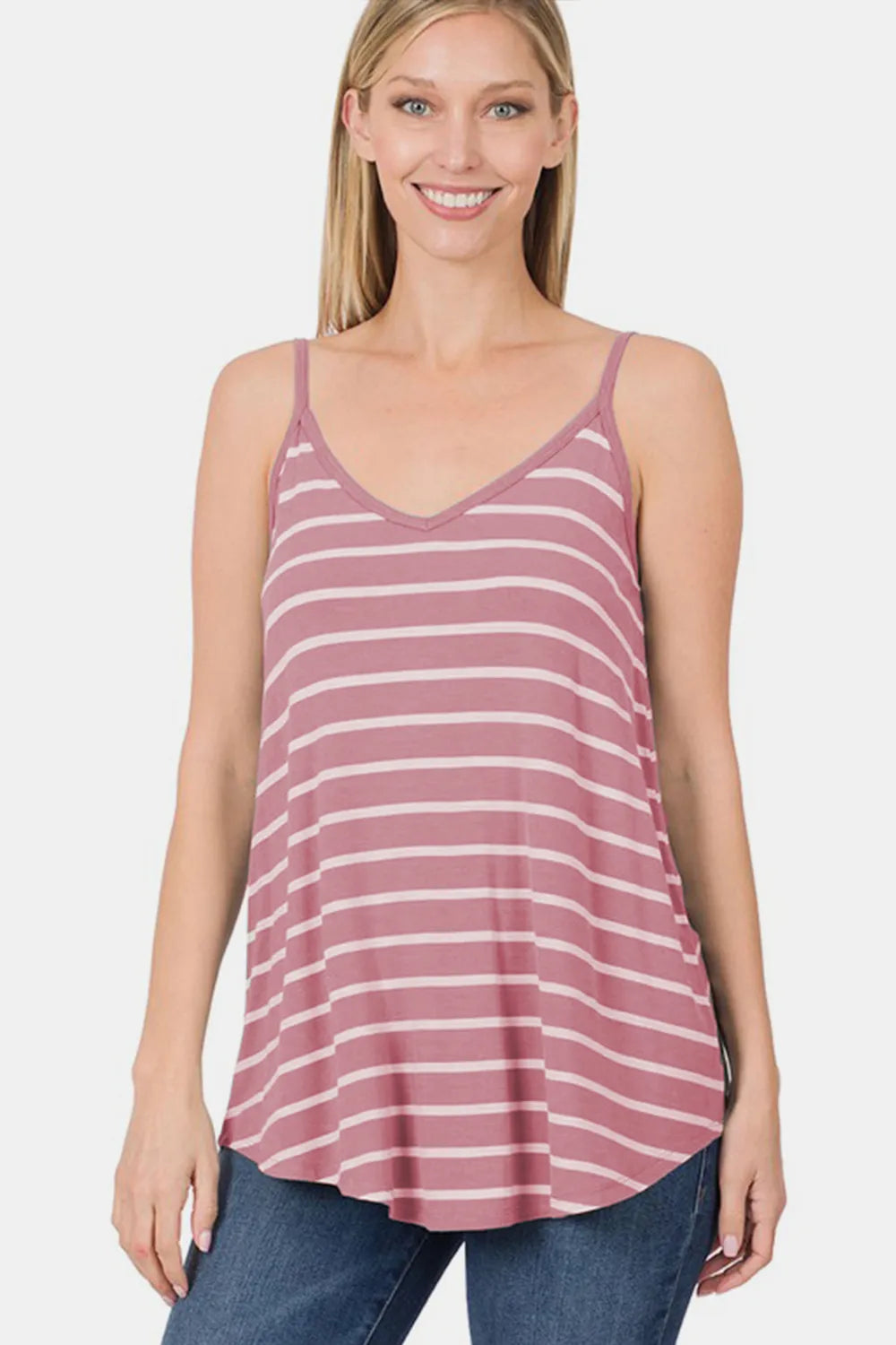 Image of Zenana Striped Curved Hem Cami | Queeble.shop