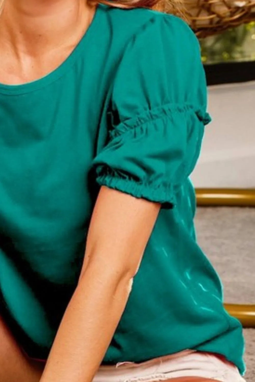 Image of BiBi Cotton Span Shrring Detailed Round Neck Top | Queeble.shop
