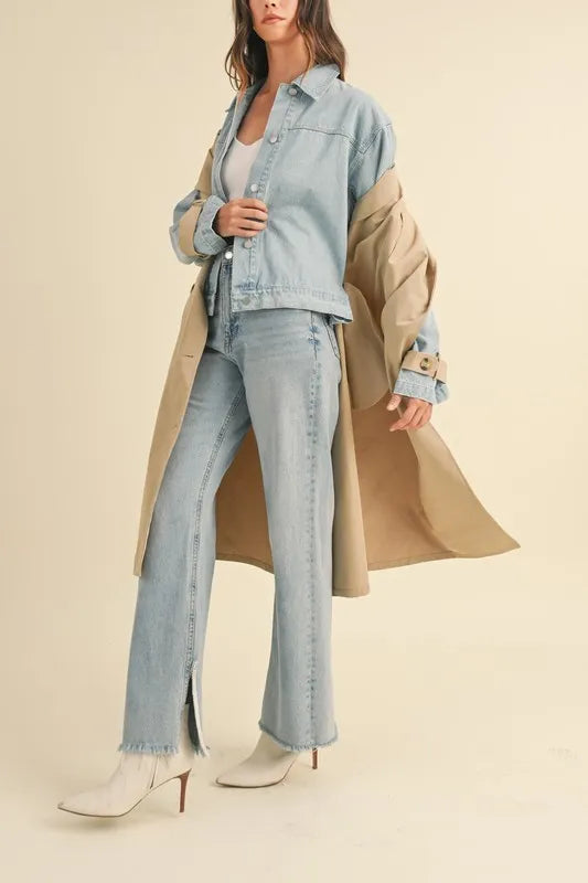 Image of MABLE Layered Look Trench Coat With Denim Jacket | Queeble.shop