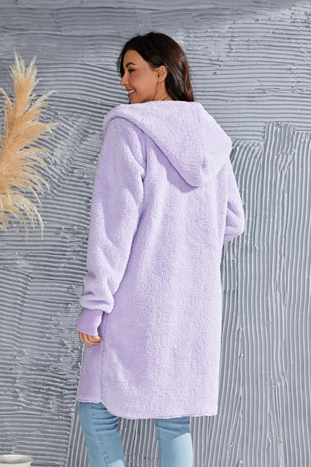 Image of Double Take Full Size Hooded Teddy Bear Jacket with Thumbholes | Queeble.shop