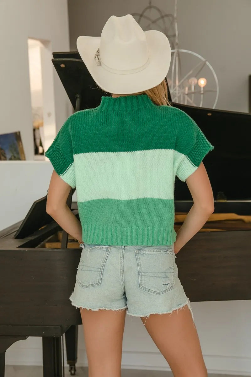 Image of BiBi Sequin Clover Embroidery Color Block Sweater | Queeble.shop