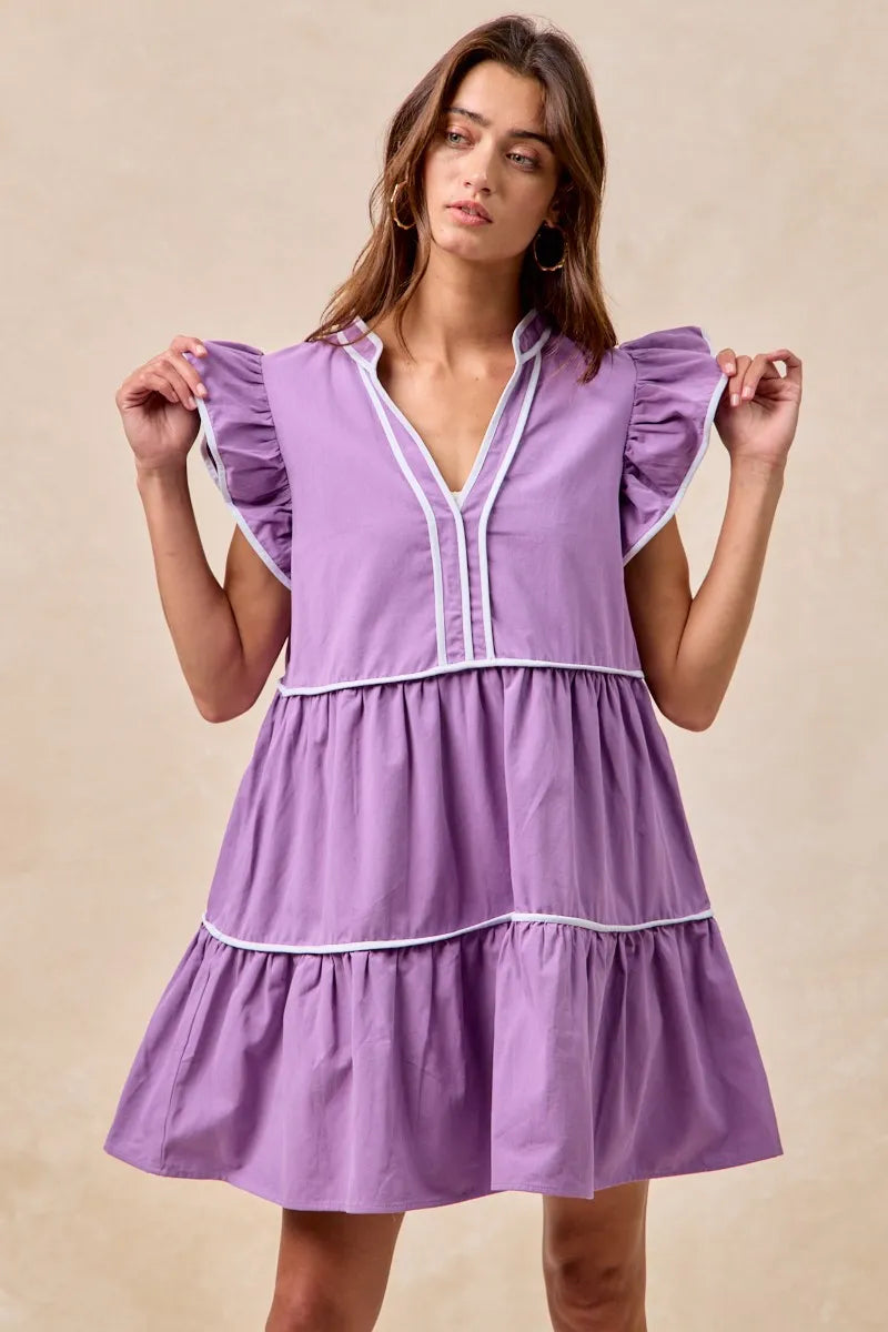 Image of BiBi Gameday Theme Contrast Binding Ruffled Dress | Queeble.shop