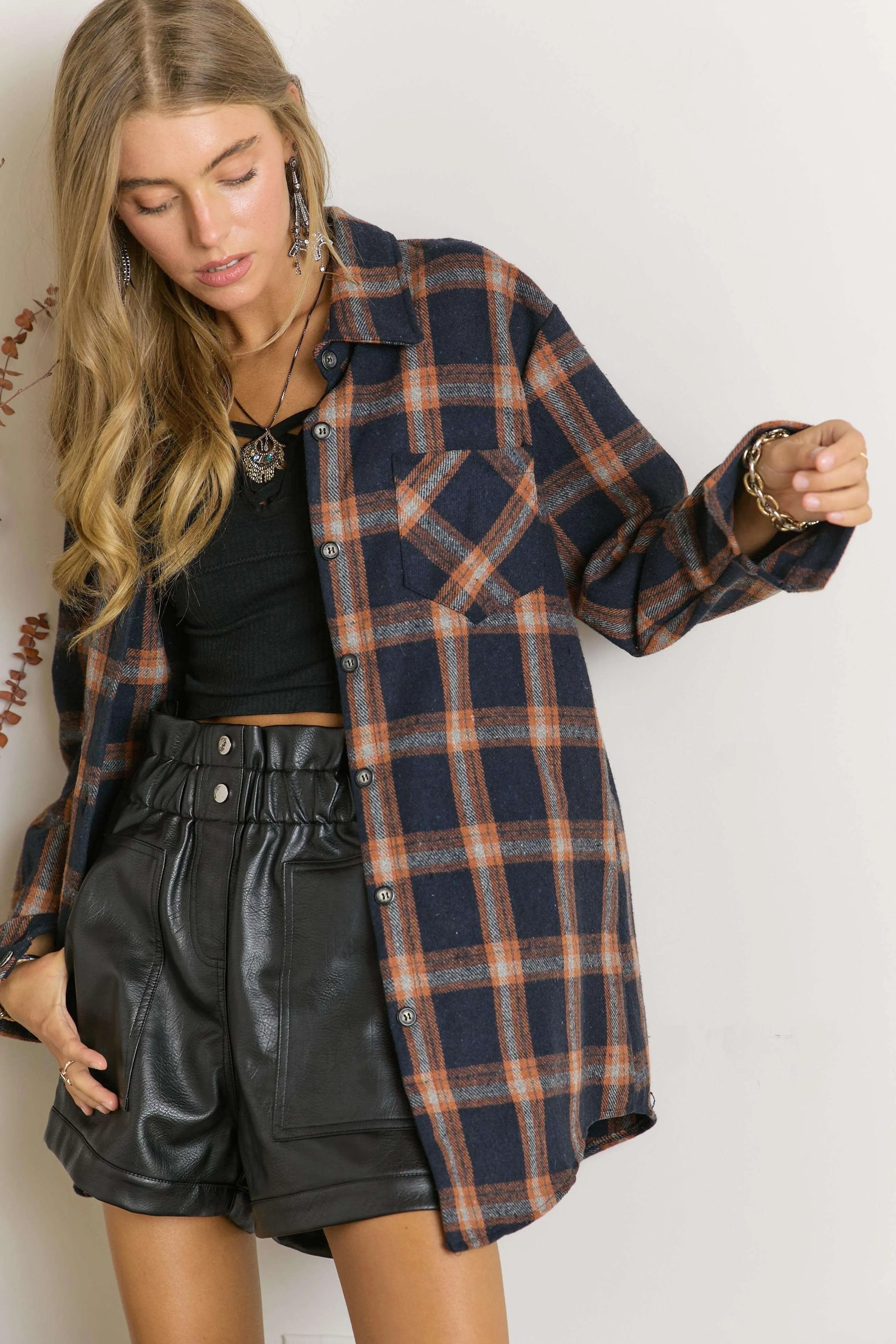 Image of ADORA Full Size Button Down Flannel Shirt Plus Size | Queeble.shop