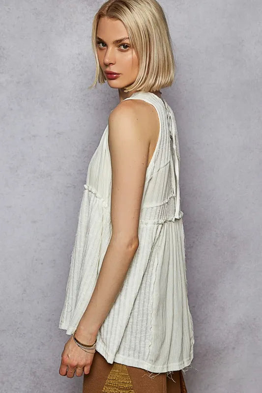 Image of POL Lace Trim Round Neck Tank with Pintuck Detail | Queeble.shop