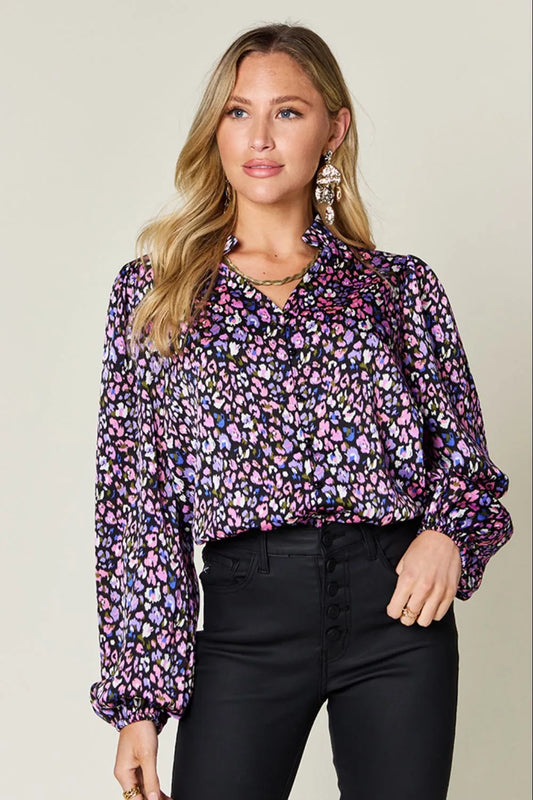 Image of Double Take Full Size Printed Balloon Sleeve Shirt | Queeble.shop