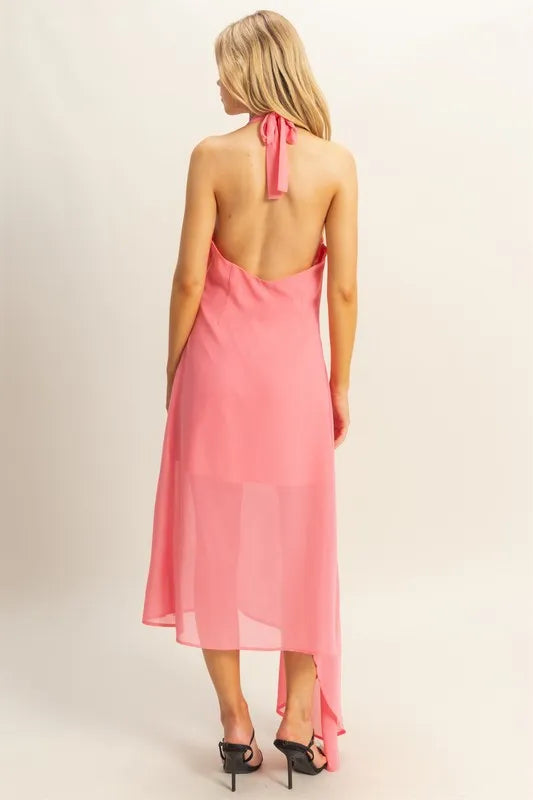 Image of HYFVE Chiffon Halter Asymmetrical Hem Dress | Queeble.shop