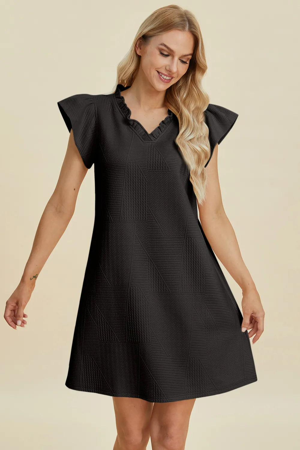Image of Double Take Full Size Ruffled V-Neck Cap Sleeve Dress | Queeble.shop