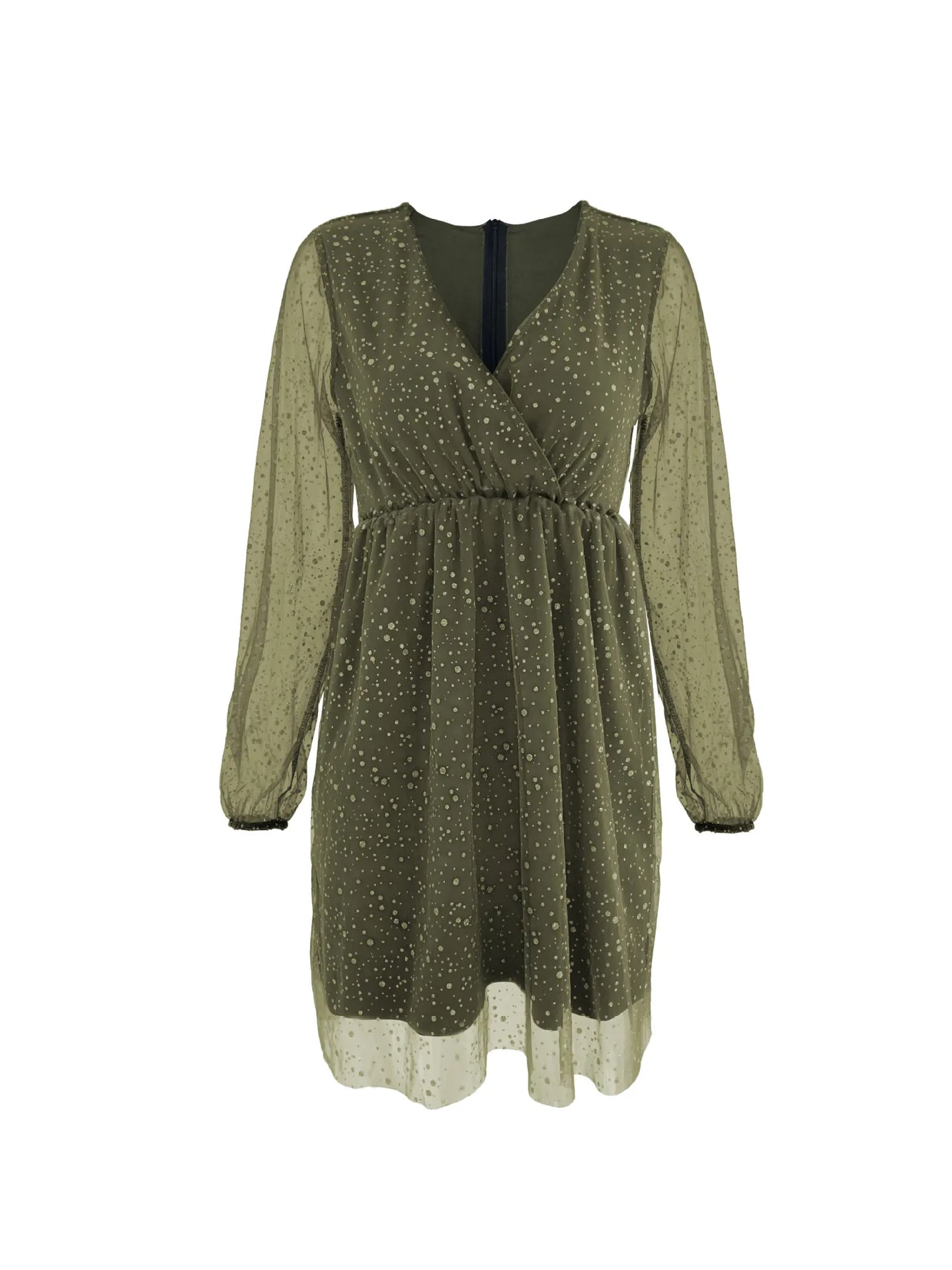 Image of Sparkling Surplice Balloon Sleeve Mini Dress | Queeble.shop