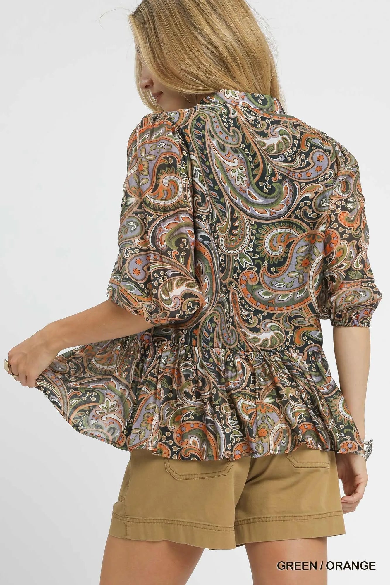 Image of Umgee Paisley Print Peplum Blouse | Queeble.shop