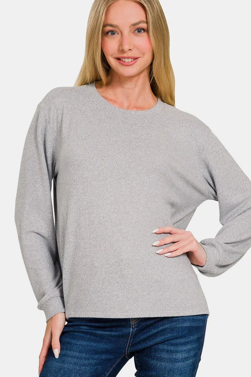 Image of Zenana Hacci Round Neck Long Sleeve T-Shirt | Queeble.shop