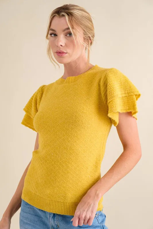 Image of And The Why Double Layered Ruffle Sleeves Sweater Top | Queeble.shop