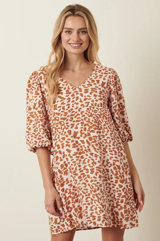 Image of Mittoshop Animal Print Puff Sleeve Mini Dress | Queeble.shop