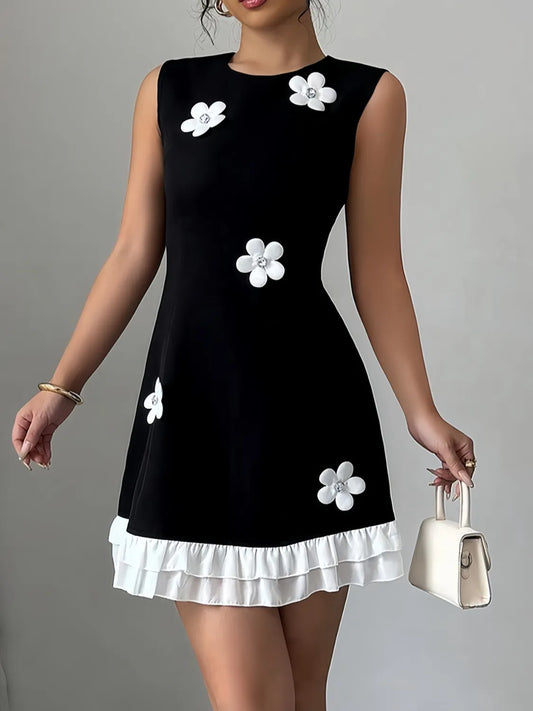 Image of Flower Round Neck Sleeveless Dress | Queeble.shop
