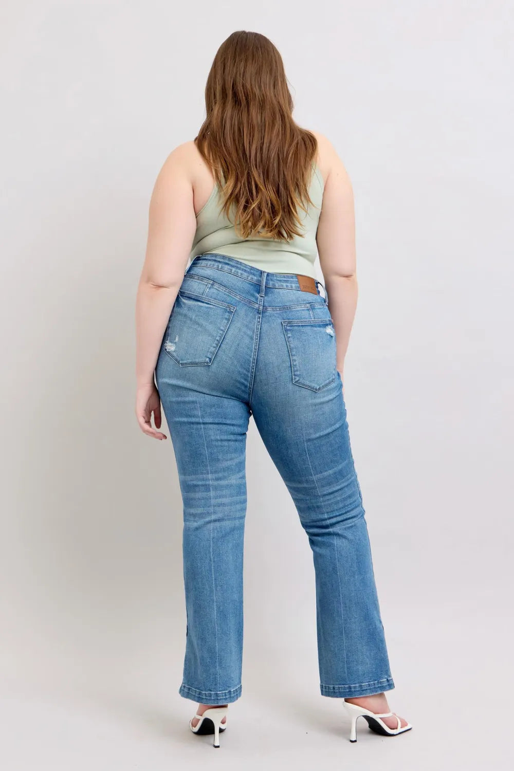 Image of Judy Blue HW Tummy Control Vintage Wash Side Slit Slim Boot Jeans | Queeble.shop