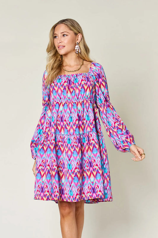 Image of Double Take Full Size Printed Long Sleeve Dress | Queeble.shop