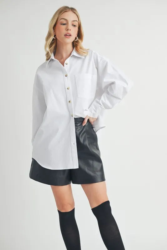 Image of Aemi + Co High-Low Collared Neck Drop Shoulder Shirt | Queeble.shop