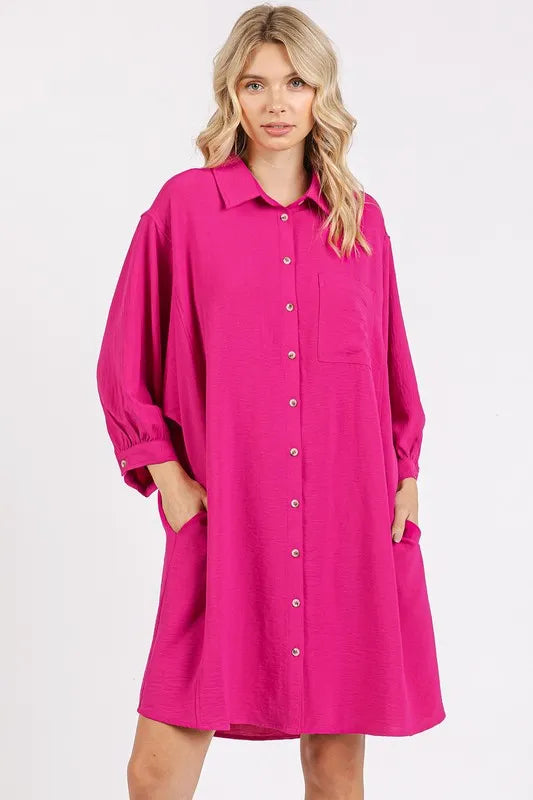 Image of Mittoshop Airflow 3/4 Sleeve Buttoned Shirt Mini Dress | Queeble.shop