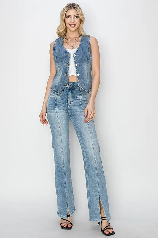 Image of RISEN Full Size V-Neck Button Down Vest Plus Size | Queeble.shop