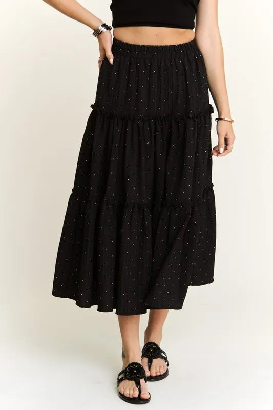 Image of ADORA Rhinestone Accent Tiered Skirt | Queeble.shop