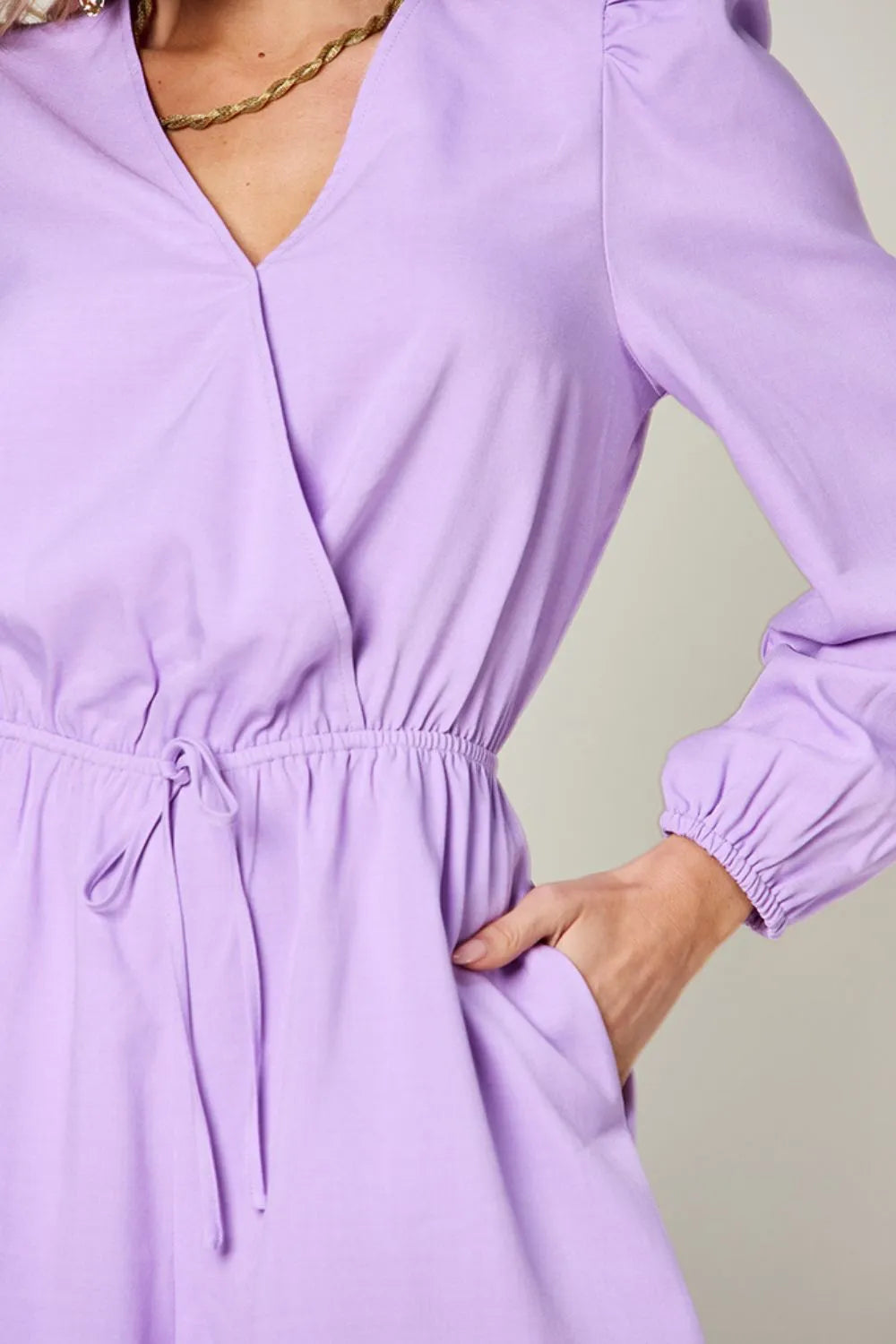 Image of Double Take Full Size Drawstring Long Sleeve Romper | Queeble.shop
