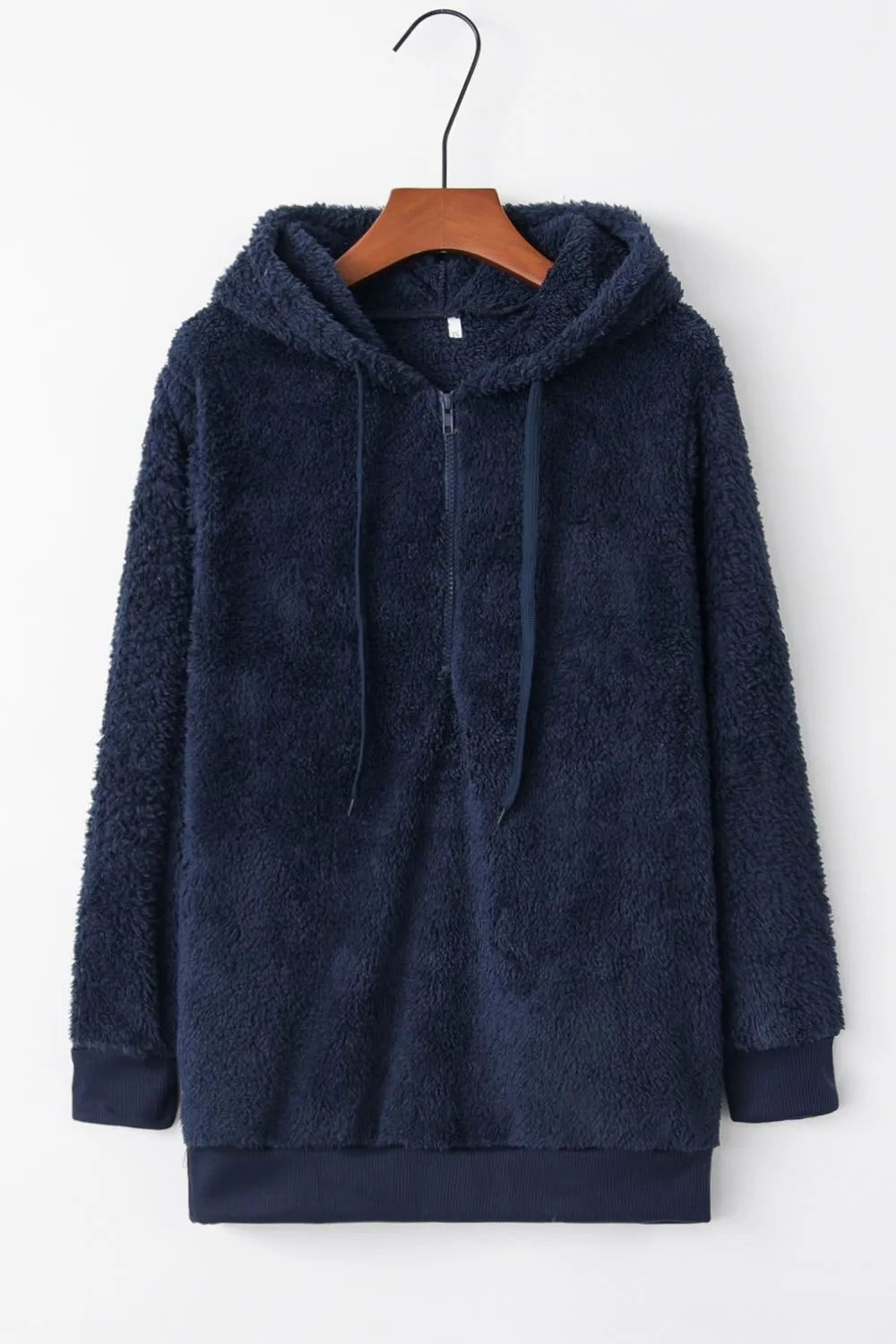 Image of Full Size Quarter-Zip Drawstring Teddy Hoodie | Queeble.shop