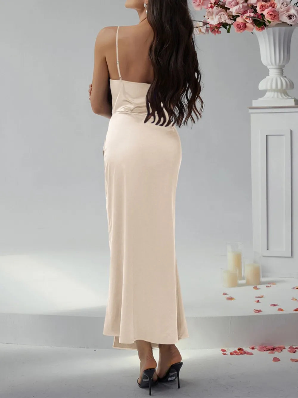 Image of Devine Slit Ruched Maxi Cami Dress | Queeble.shop