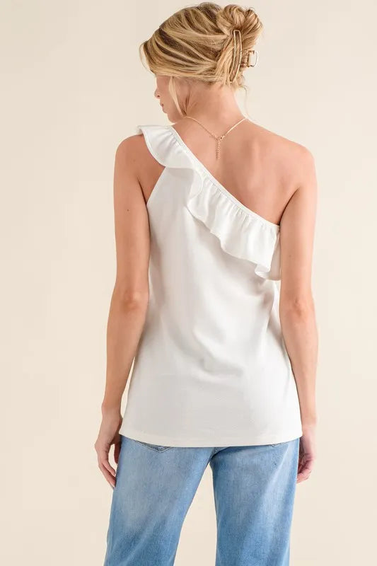Image of And The Why Ruffle One Shoulder Sleeveless Tank Top | Queeble.shop