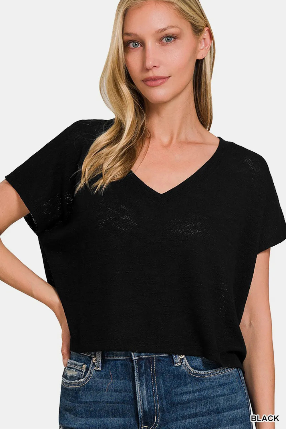 Image of Zenana V-Neck Short Sleeve Crop T-Shirt | Queeble.shop