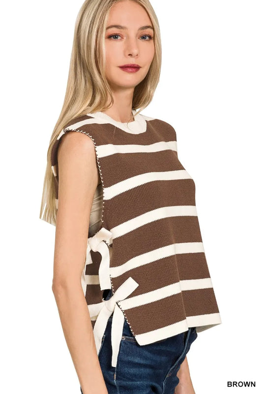 Image of Zenana Side Tie Stripe Sweater Vest | Queeble.shop
