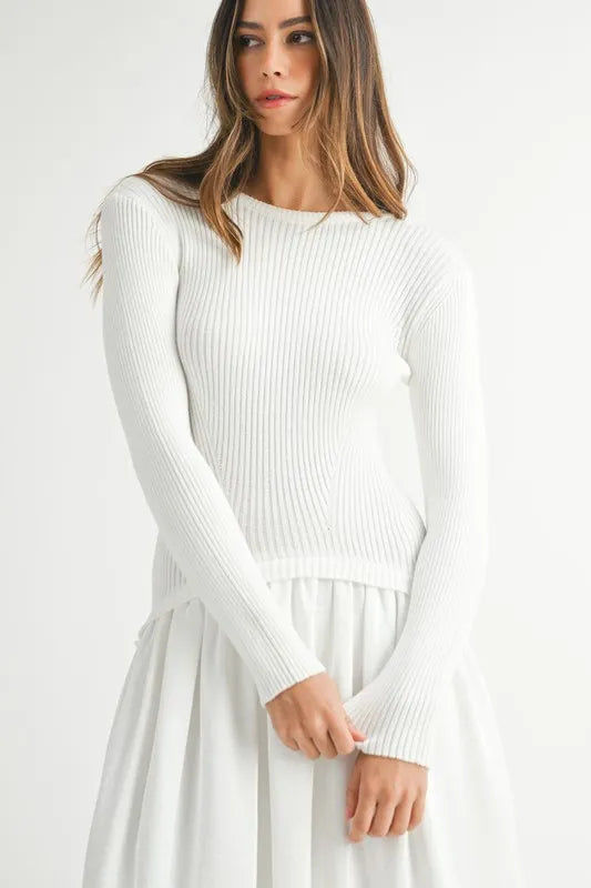Image of MABLE Ribbed Poplin Mix Midi Sweater Dress | Queeble.shop